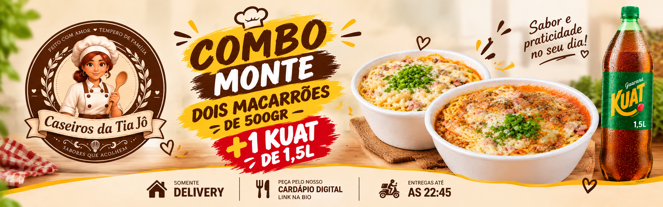 Combo monte 2 macarrões 500gr + 1 kuat 1,5l